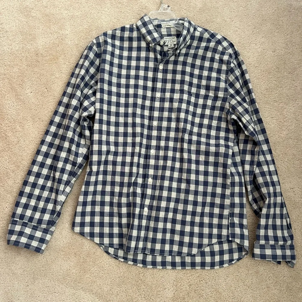 J. Crew Navy and White Plaid Button Down Shirt